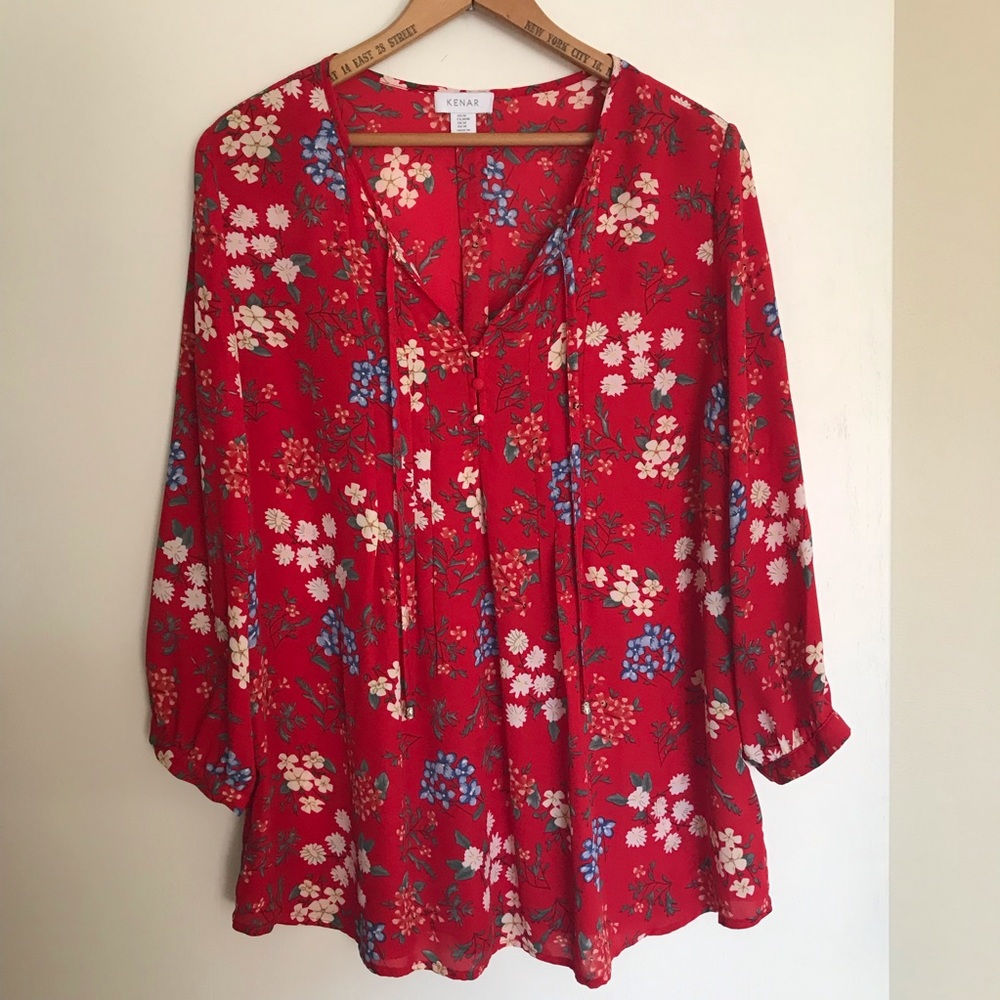 KENAR Red Floral Blouse